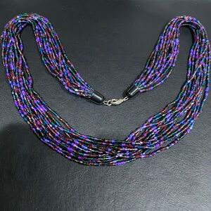 BOHEMIAN Purple Blue Brown Glass Beaded Necklace